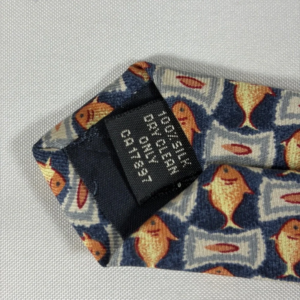 Vintage 90s Banana‎ Republic Silk Fish Tie Navy Orange Novelty Tie Grandpacore